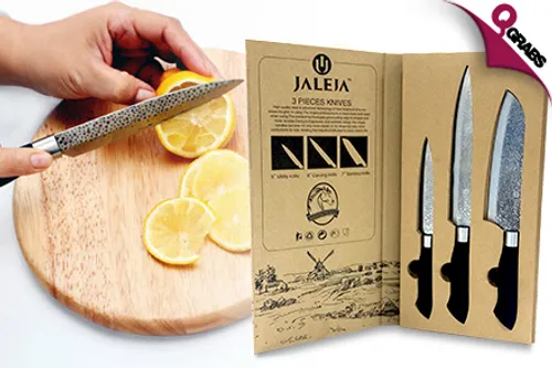 From QR69 Slice & Dice with a Set of Three Jaleja Knives with Embossed Blades! (Up to QR220 Value)